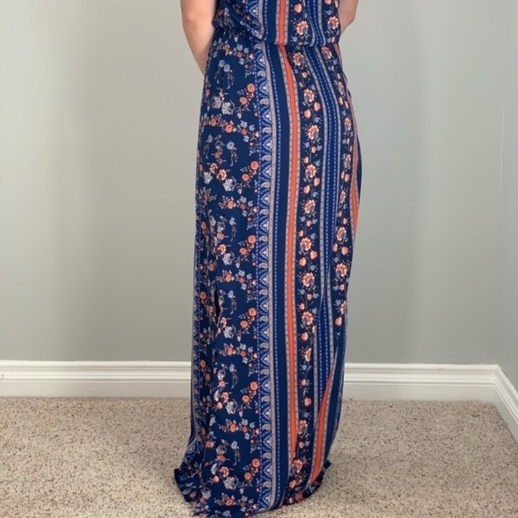 Japna Womens Size 4 Blue Halter Style Pull On Floral Paisley Print Maxi Dress - Picture 5 of 9